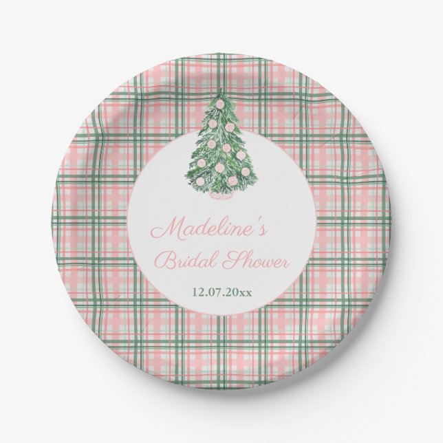 Chinoiserie Pink Green Christmas Wedding Shower  Paper Plates (Front)