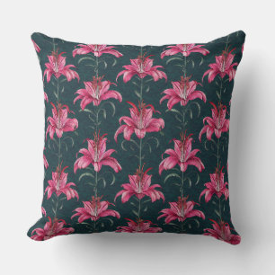 Chinoiserie Pink Lily Motif Pattern Throw Pillow