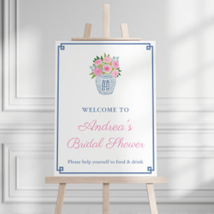 Chinoiserie Pink Navy Wedding Shower Welcome Foam Board