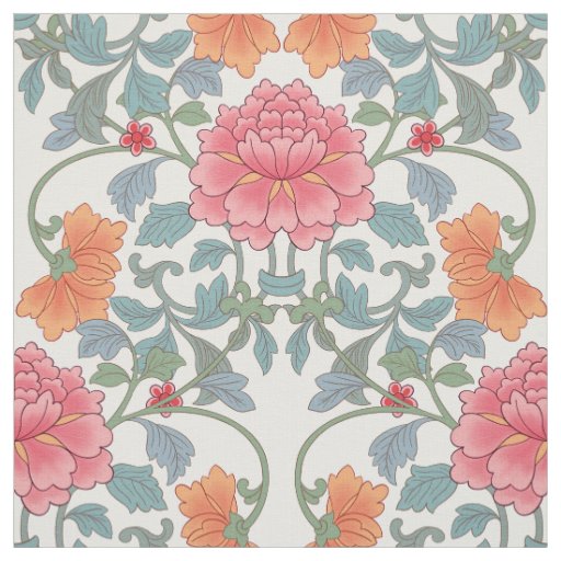 Chinoiserie | Pink Peonies Floral Pattern  Fabric
