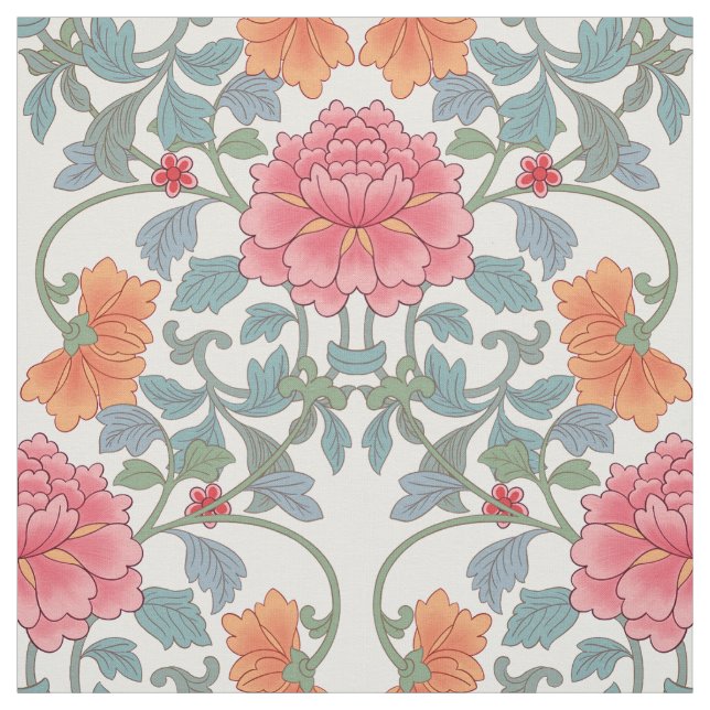 Chinoiserie | Pink Peonies Floral Pattern  Fabric (Swatch)