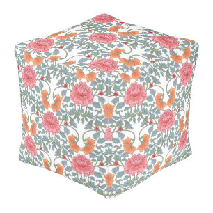 Chinoiserie Pink Peonies Floral Pattern Pouf