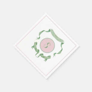 Chinoiserie Pink Ribbons Logo Crest   Napkins