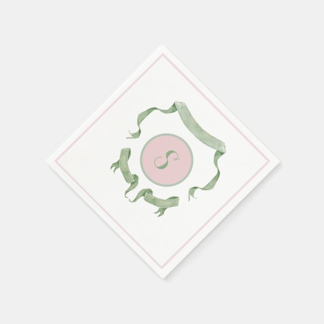 Chinoiserie Pink Ribbons Logo Crest   Napkins (Corner)