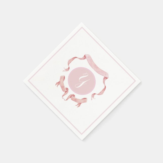 Chinoiserie Pink Ribbons Logo Crest    Napkins (Corner)