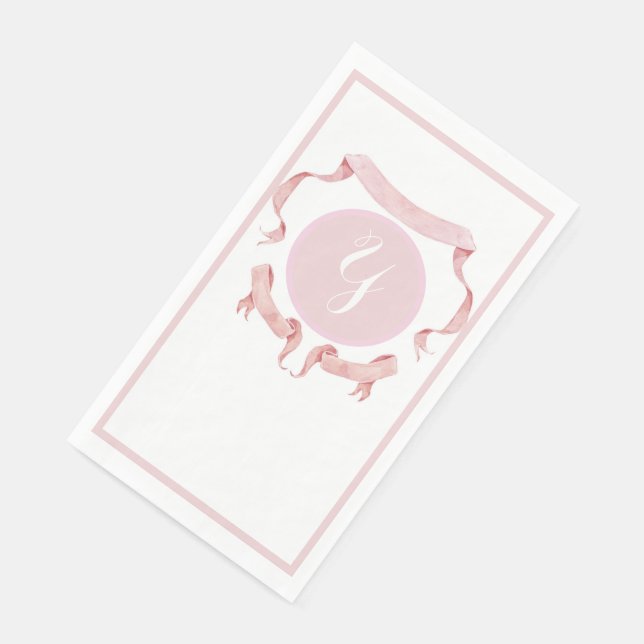 Chinoiserie Pink Ribbons Logo Crest  Paper Guest Towels (Corner)