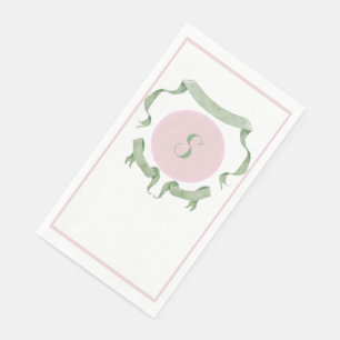 Chinoiserie Pink Ribbons Logo Crest Paper  Guest Towels
