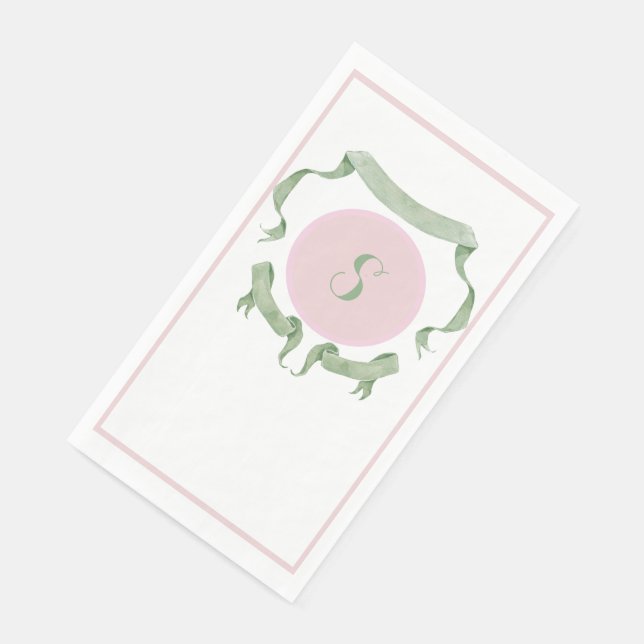 Chinoiserie Pink Ribbons Logo Crest Paper  Paper Guest Towels (Corner)