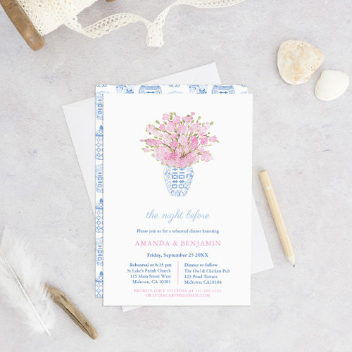 Chinoiserie Pink Wedding Rehearsal Welcome Dinner