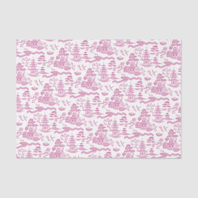 Chinoiserie Pink Willow Decoupage Tissue Paper (Front)
