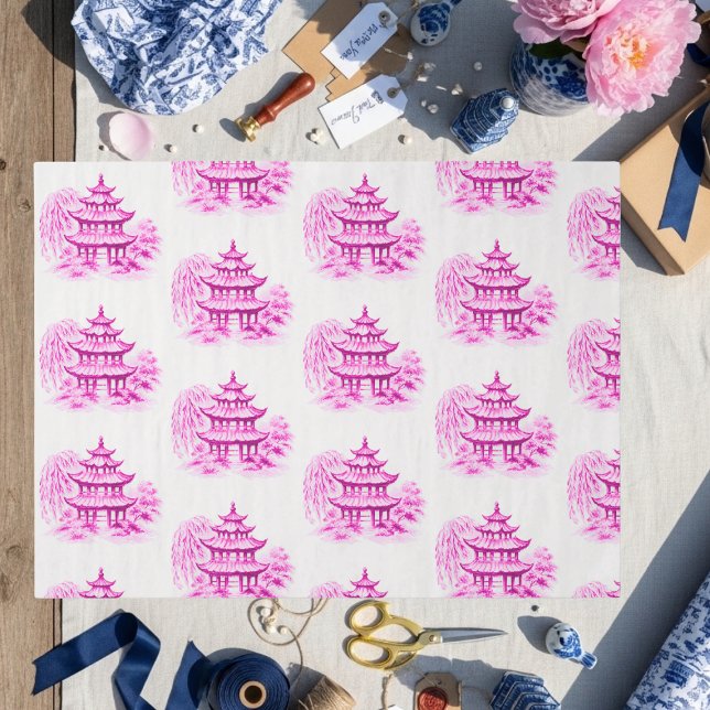 Chinoiserie Pink Willow Pagoda Tissue Paper (Chinoiserie Pink Willow Pagoda Tissue Paper)
