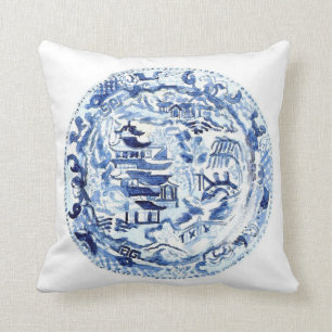 CHINOISERIE PLATE PILLOW BLUE/WHITE