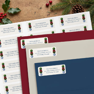 Chinoiserie Potted Topiary and Bow Holiday Address Label