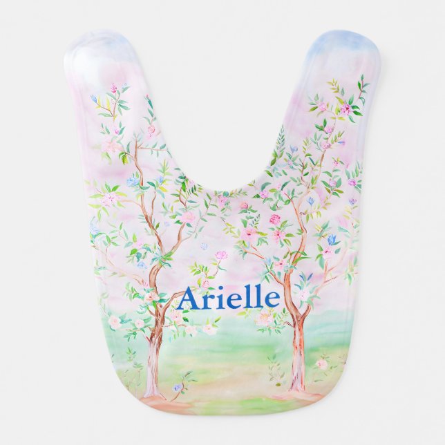 Chinoiserie preppy watercolor  grandmillennial baby bib (Front)