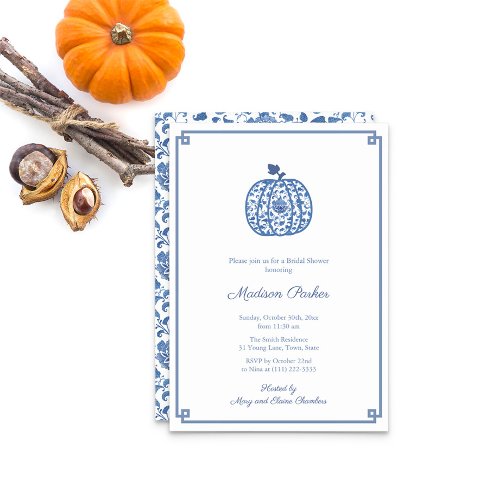Chinoiserie Pumpkin Blue And White Bridal Shower Invitation