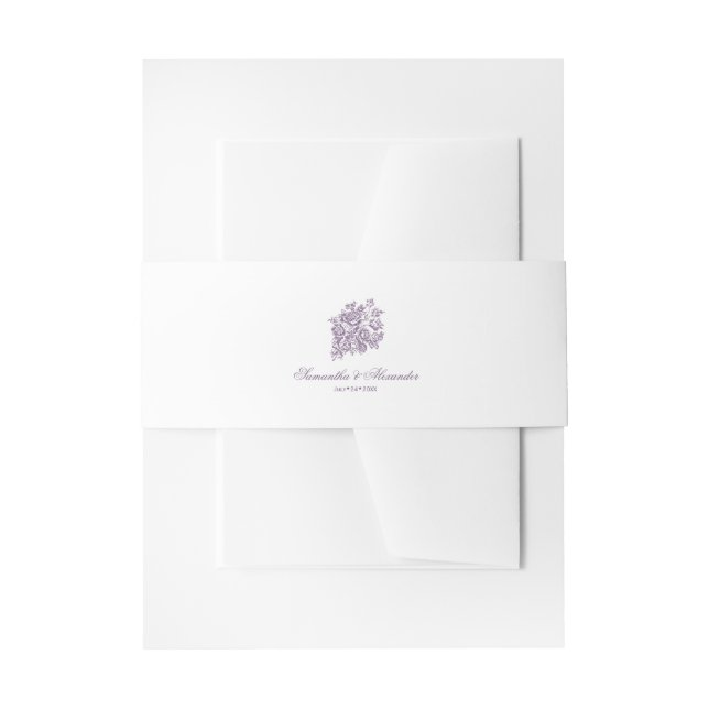 Chinoiserie Purple Roses Bouquet Victorian Wedding Invitation Belly Band (Front Example)