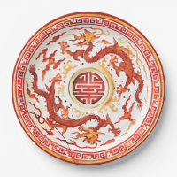 Chinoiserie Red Gold Imperial Dragon Faux China