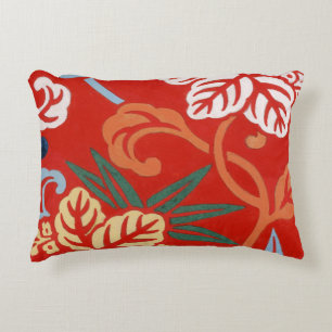 Chinoiserie Red Hawaiian Floral Japanese Kimono Accent Pillow