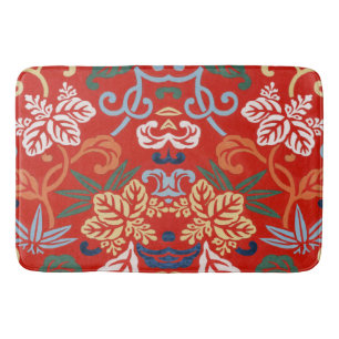 Chinoiserie Red Hawaiian Floral Japanese Kimono Bath Mat