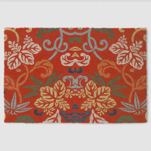 Chinoiserie Red Hawaiian Floral Japanese Kimono Fiber Doormat