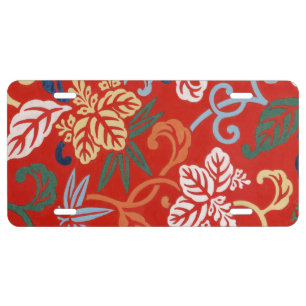 Chinoiserie Red Hawaiian Floral Japanese Kimono License Plate