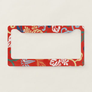 Chinoiserie Red Hawaiian Floral Japanese Kimono License Plate Frame
