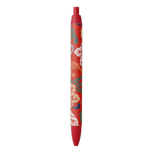 Chinoiserie Red Hawaiian Floral Japanese Kimono Pen
