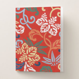 Chinoiserie Red Hawaiian Floral Japanese Kimono Pocket Folder
