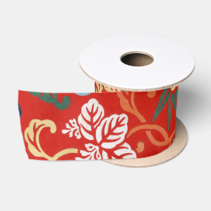 Chinoiserie Red Hawaiian Floral Japanese Kimono Satin Ribbon