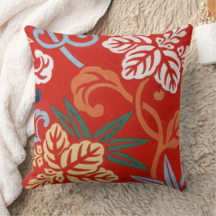 Chinoiserie Red Hawaiian Floral Japanese Kimono Throw Pillow