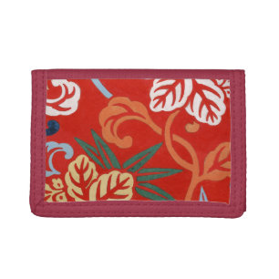 Chinoiserie Red Hawaiian Floral Japanese Kimono Tri-fold Wallet