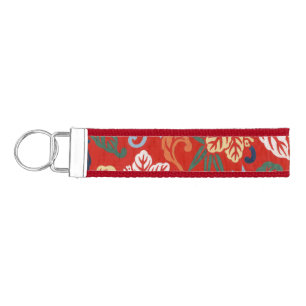 Chinoiserie Red Hawaiian Floral Japanese Kimono Wrist Keychain
