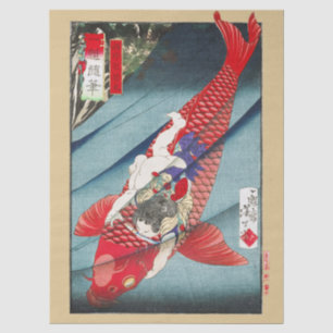 Chinoiserie Red Koi Carp & Heroic Boy Print Tissue Paper