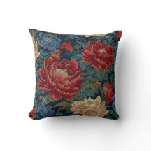Chinoiserie Red Peony Floral Throw Pillow Covers