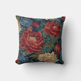 Chinoiserie Red Peony Floral Throw Pillow Covers