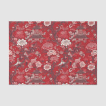 Chinoiserie Red Pink Floral Painting Decoupage