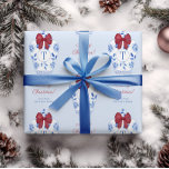 Chinoiserie Red White Blue Christmas Monogram Wrapping Paper<br><div class="desc">This elegant Holidays chinoiserie wrapping paper design features a hand-painted in watercolor blue and white ginger jar with a festive red bow. There is also the ability to add personalized text and a single letter monogram.</div>