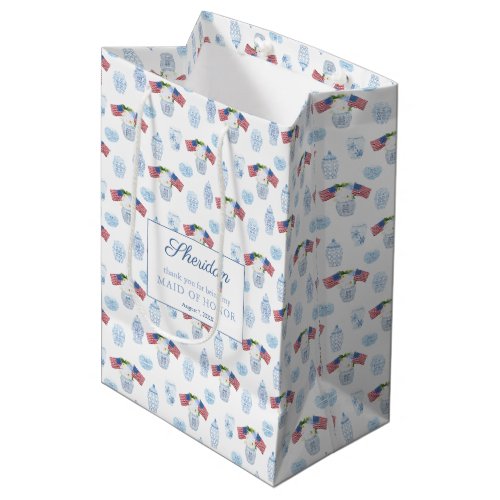 Chinoiserie Red White Blue Wedding Party Thank You Medium Gift Bag