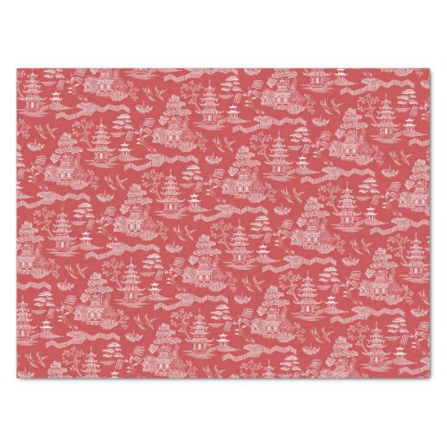 Chinoiserie Red Willow Reverse Decoupage Tissue Paper