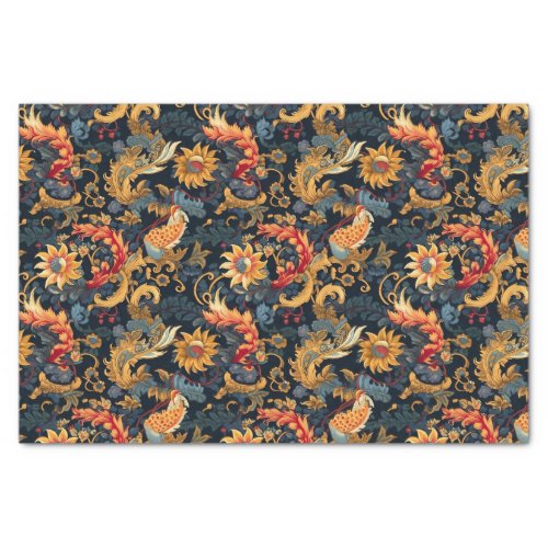 Chinoiserie Red Yellow Blue Pattern Decoupage Tissue Paper
