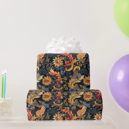 Chinoiserie Red Yellow Blue Pattern Wrapping Paper