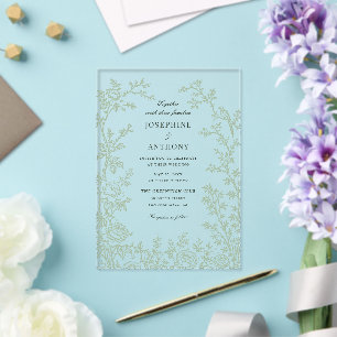 Chinoiserie Sage Green Floral Wedding Acrylic Invitations