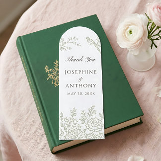 Chinoiserie Sage Green Floral Wedding Bookmarks