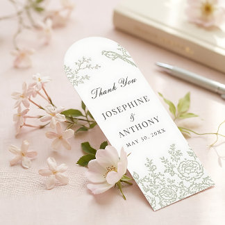 Chinoiserie Sage Green Floral Wedding Bookmarks