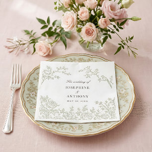 Chinoiserie Sage Green Floral Wedding Napkins