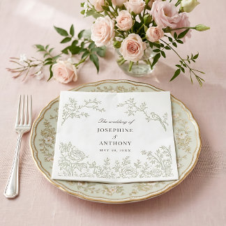 Chinoiserie Sage Green Floral Wedding Napkins
