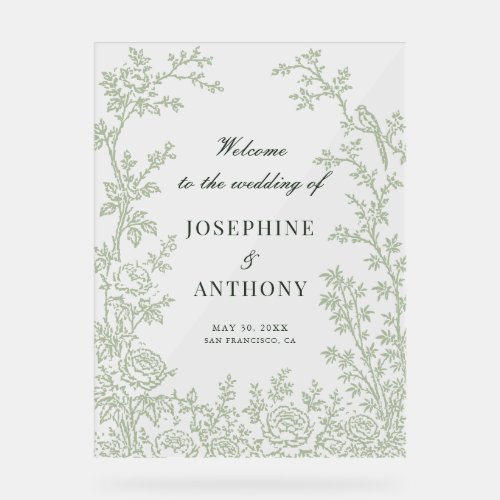 Chinoiserie Sage Green Floral Wedding Welcome  Acrylic Sign