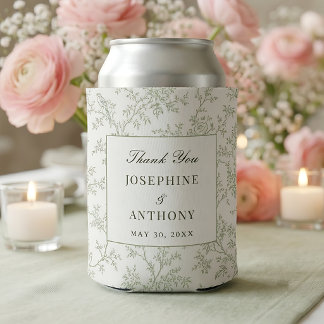 Chinoiserie Sage Green Floral Wedding Welcome Can Cooler