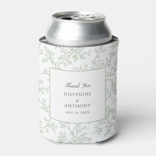 Chinoiserie Sage Green Floral Wedding Welcome  Can Cooler