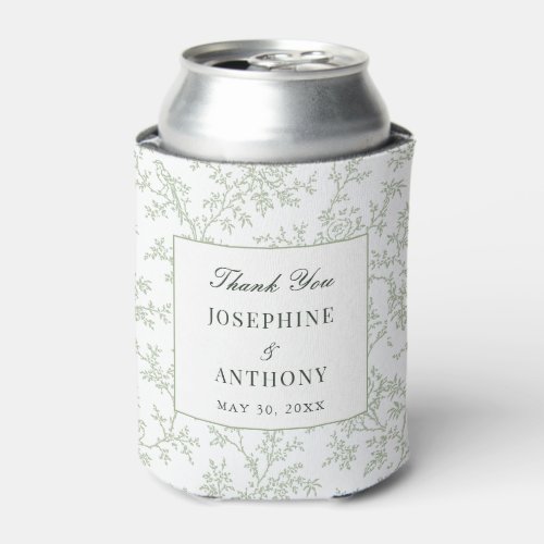 Chinoiserie Sage Green Floral Wedding Welcome  Can Cooler